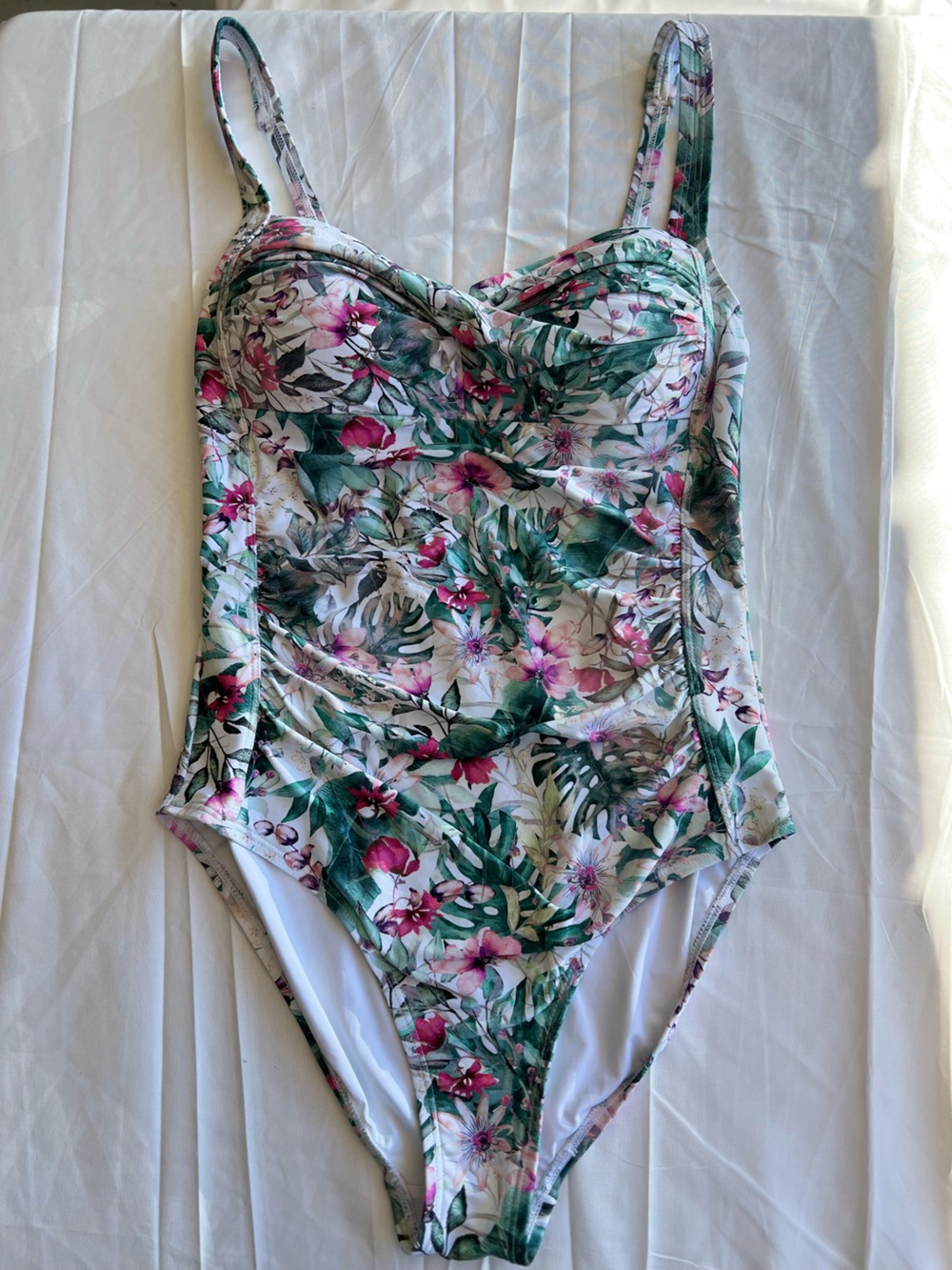 Tropical Floral One-Piece Swimsuit in Green and Pink